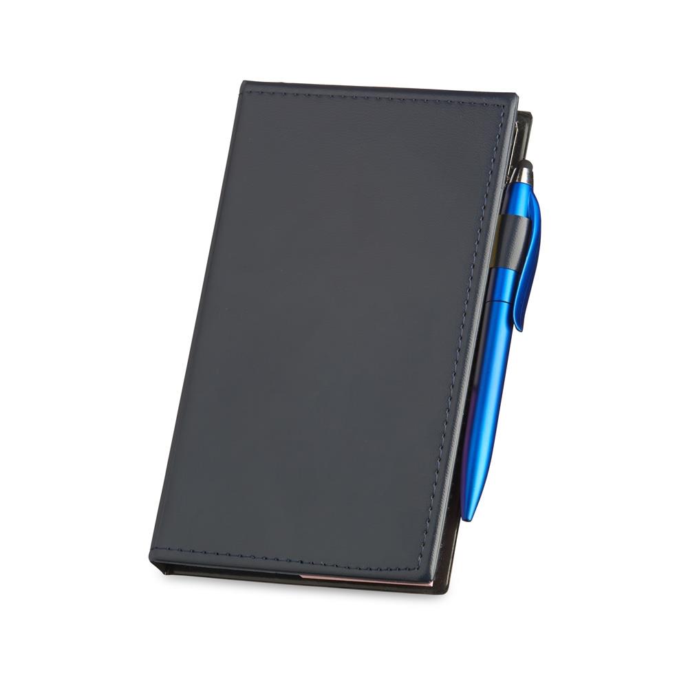 Bloco de Anotações com Caneta 18739 | caneta plástica touchscreen com carga esferográfica azul 1.0mm e acionamento por rotação.